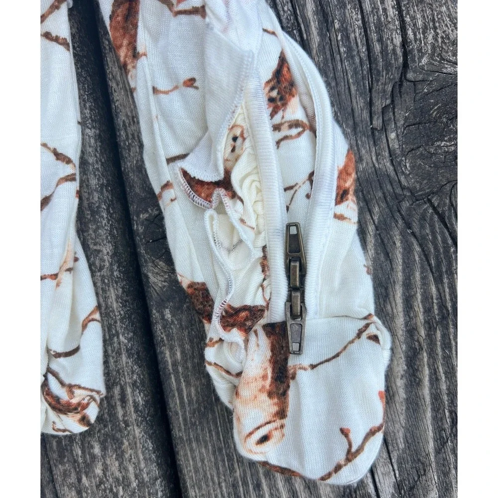MilkBarn‎ Baby Ruffle Footie Pajamas 3-6 Months Owl Print Long Sleeve Zipper